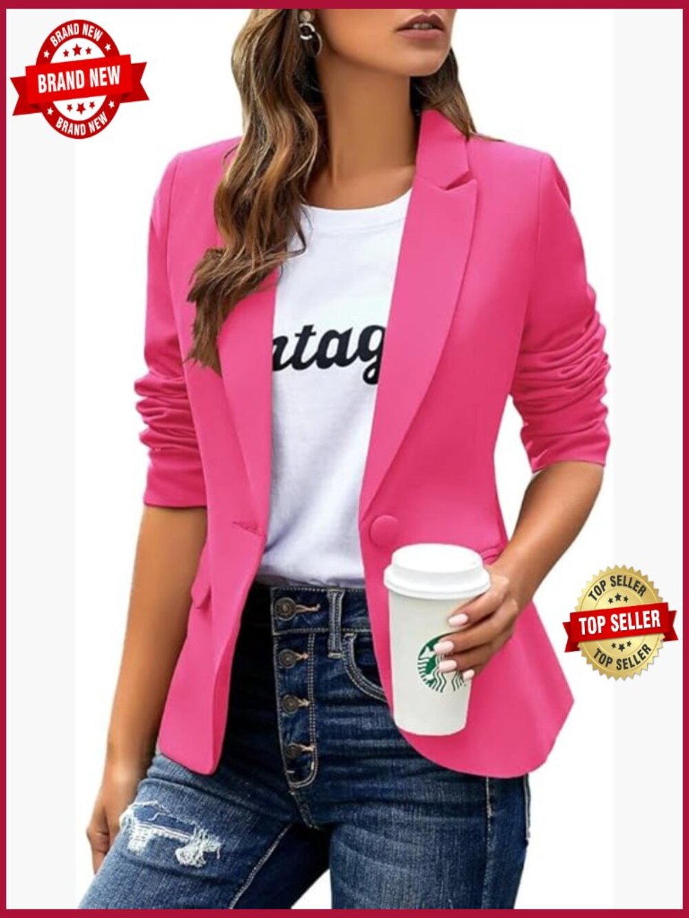 Women's Structured Blazer Jacket with Pockets